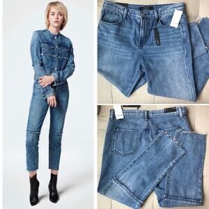 J BRAND Ruby High Rise Raw Hem Strait Crop Jeans Satellite Blue Women's 29 $278